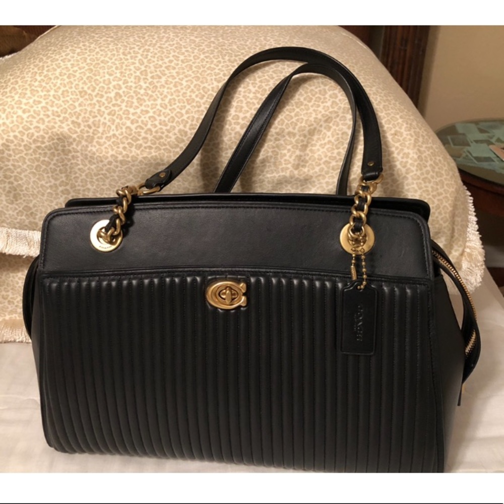 NWT Black Coach Parker quilted leather carryall